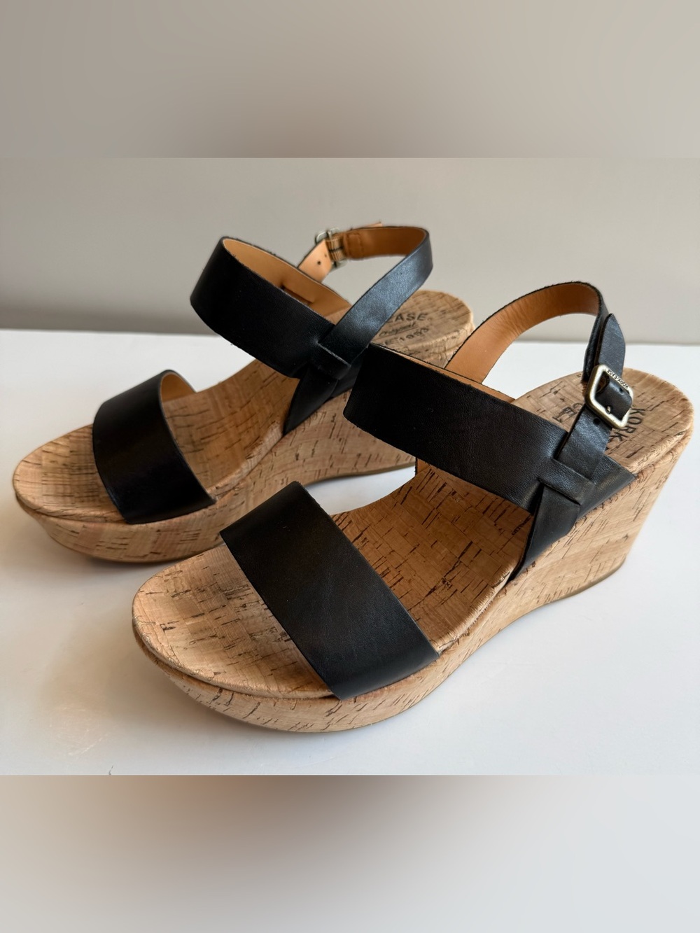Kork Ease Austin Platform Wedge Women’s 8 M Black Leather Sandal Comfortable
